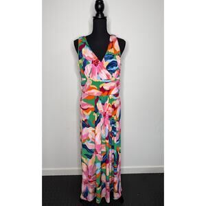 Tropical Floral Maxi Dress | Colorful Resort Vacation Dress | Size L